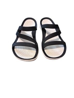Crocs Black and White Women's Slide Sandals - Comfortable Strappy Slip-On